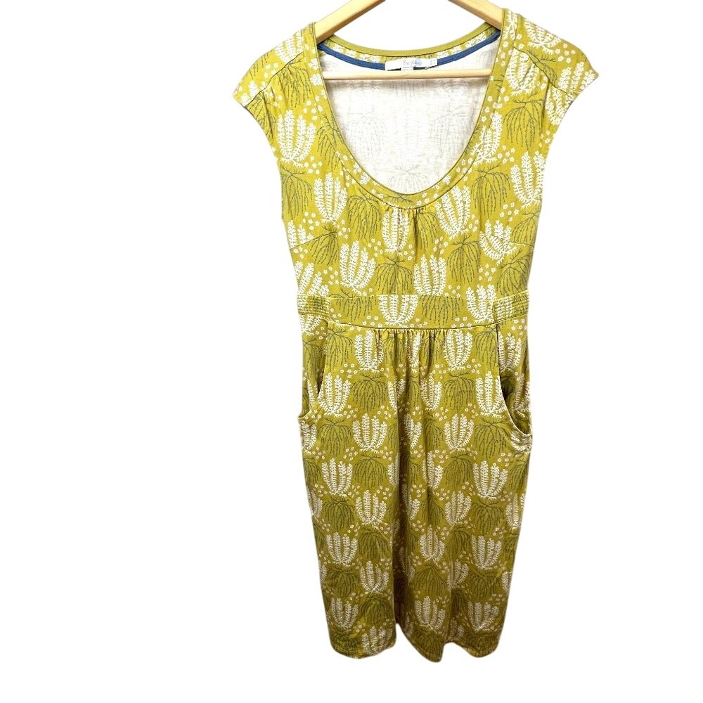 Boden Soft Strech Cotton Weekend Dress Green Floral Cap Sleeve Size 6L Spring